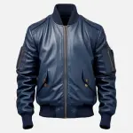 Blue Flight Bomber Leather Jacket