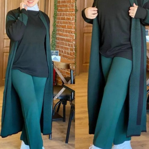 Winter Ready To Wear 3 Pcs Winter Fleece Long Cardigan Outfit